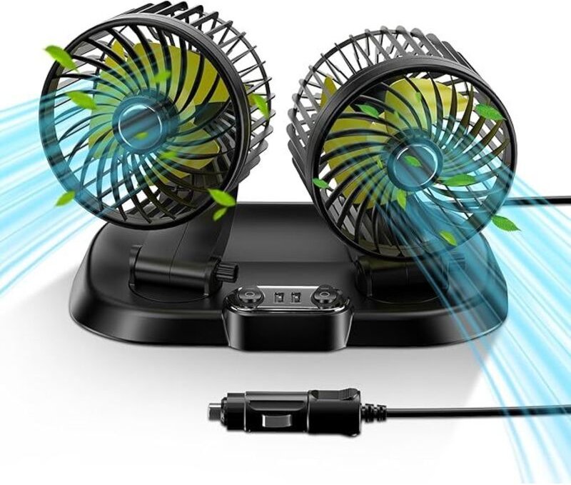 12 v Auto-Doppelkopf, 360 ° drehbar, mit zwei einzeln schaltbaren Lüftern für 12 v Autos, LKWs und SUVs - Lntyq