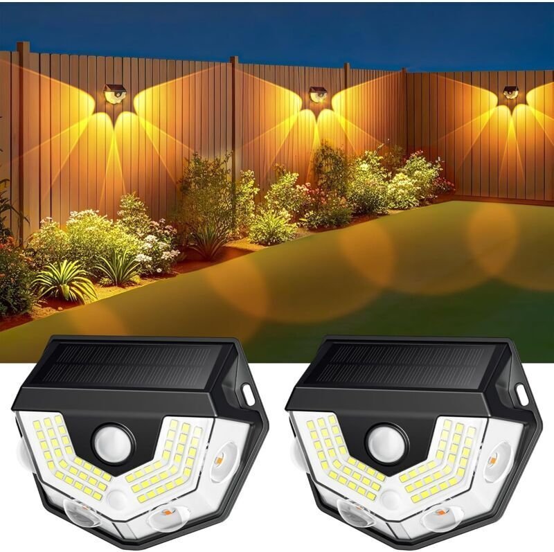 Vtizikl Lot de 2 lampes solaires d'extérieur avec détecteur de mouvement, super lumineuses, 270°, 3 modes, IP65, étanche...