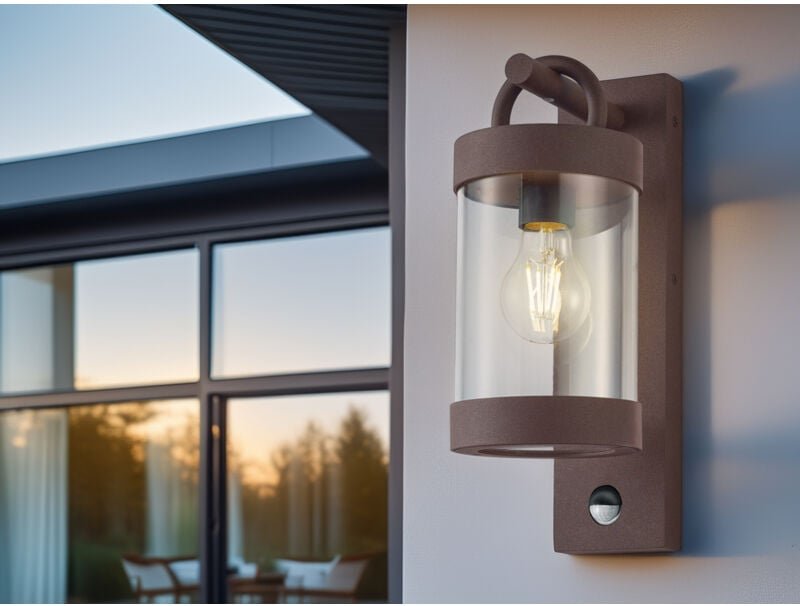 Meinewunschleuchte - led Außenwandleuchte mit Bewegungsmelder, Laterne Rostoptik, Höhe 33cm