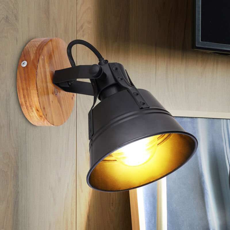 Etc-shop - Wandleuchte Wandlampe Flurleuchte Metall Holz schwarz braun Spot verstellbar h 18 cm
