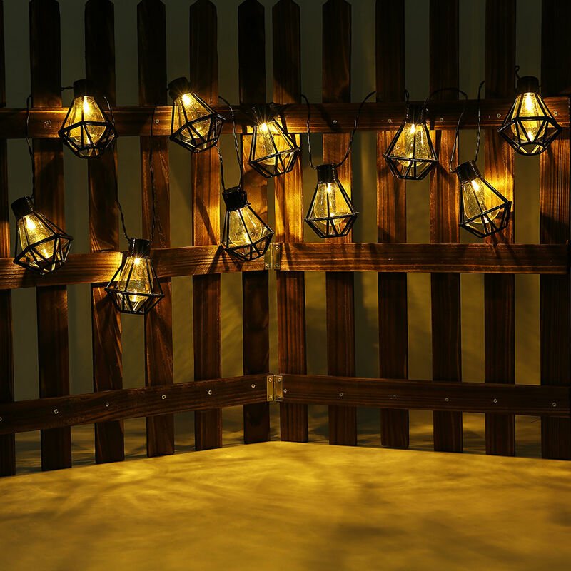 Led Lichterkette Außenleuchte Gartenlampe Terrasse Laterne Käfig Dekoration schwarz, Kunststoff, led warmweiß, l 230 cm