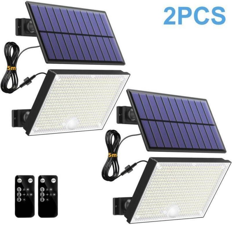 Solarleuchten für den Außenbereich, 3 Modi, Bewegungsmelder, mit Fernbedienung, für Garten, Terrasse, Garage, 2er-Set
