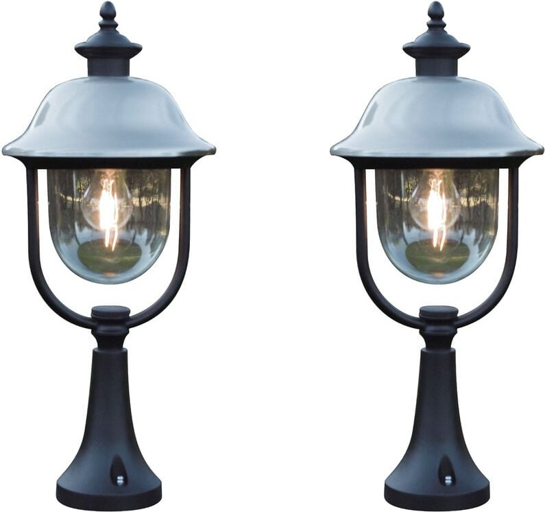Konstsmide - 2er-Set schwarze Sockelleuchten parma, Edelstahl Lampendach, E27, IP43
