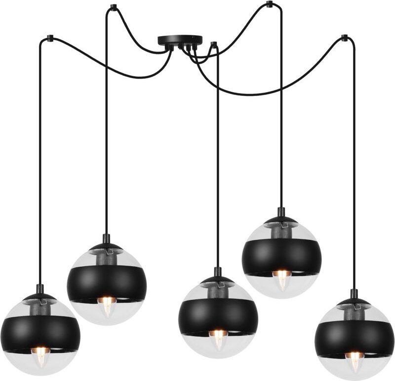 Toledo Spider Hängelampe Schwarz 5 Flacher Schwarzer Lampenschirm E14