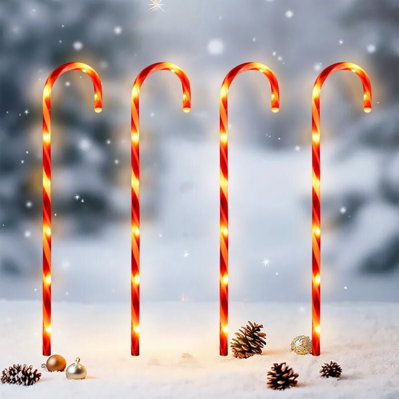 XL LED Zuckerstangen für Außen mit Timer 74 cm - 4er Set - Gartendeko Weihnachts Stecker Batterie betrieben