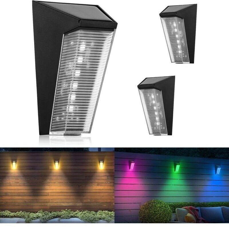 Set mit 2 LED-Solarleuchten für den Außenbereich, zur Wandmontage, wasserdicht, 5 Modi, warmweiß, für Garten, Zaun, Terr...