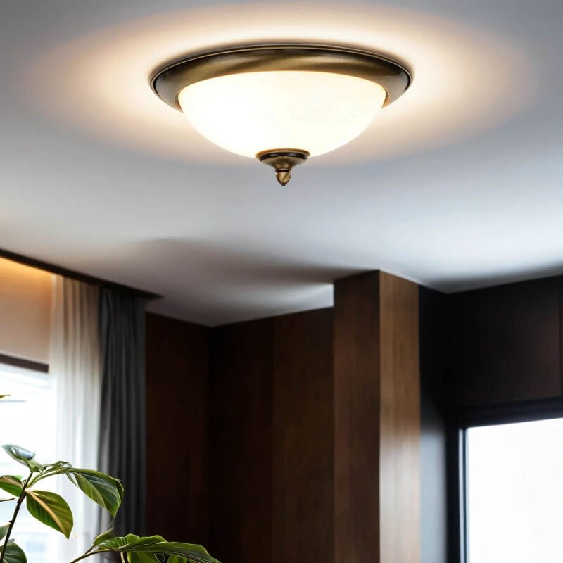 Deckenleuchte rund Ø 31 cm Weiß Messing aus Glas Metall E14 Deckenlampe