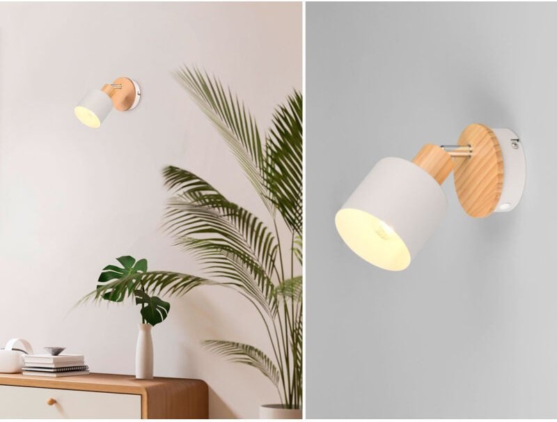 Led Wandstrahler & Deckenstrahler Hellgrau mit Holz, Breite 9cm