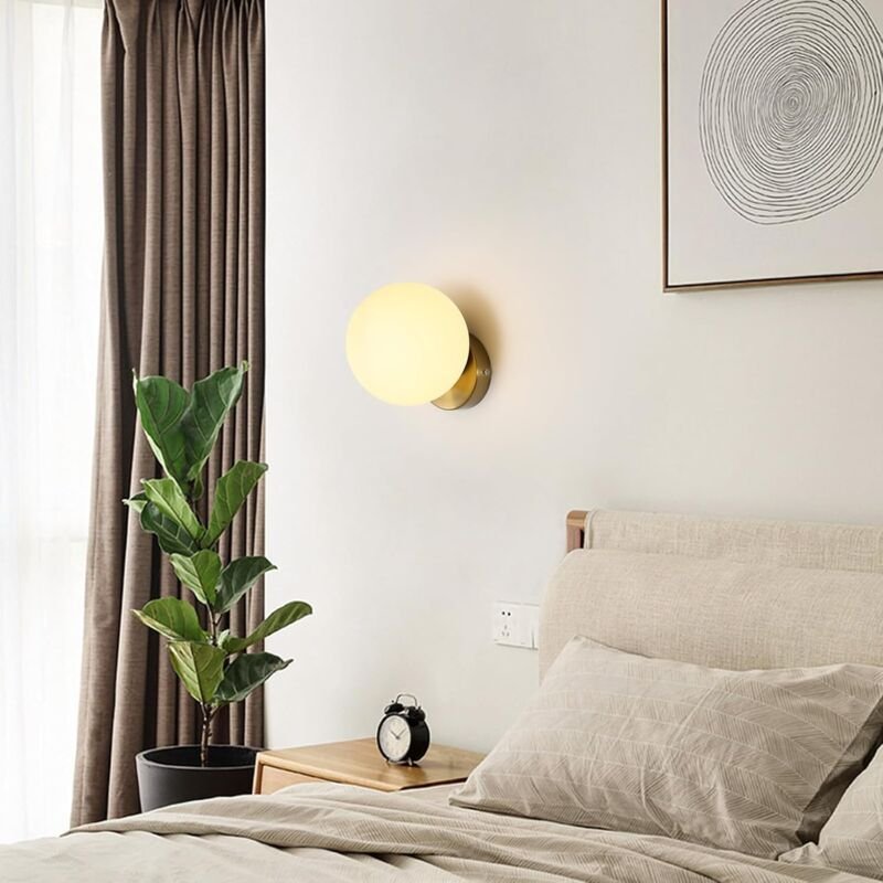 Moderne Wandleuchte, E27 Kugel-Wandleuchte, Innenwandlampe Glasschirm 15CM für Schlafzimmer, Wohnzimmer, Flur, ohne Leuc...