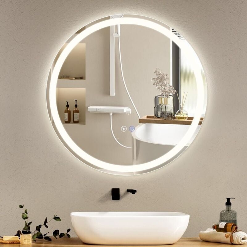 Thumbnail - Spiegel Bad Badspiegel mit Beleuchtung - led Badezimmerspiegel Rund 50cm Wandspiegel Badezimmer mit Touch-Schalter und B...