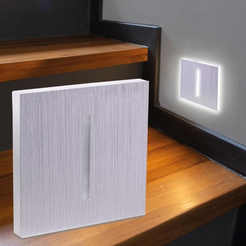 LED Treppenleuchte eckig Alu-gebürstet - Lichtfarbe: Neutralweiß 1,5W - Lichtaustritt: Fokus