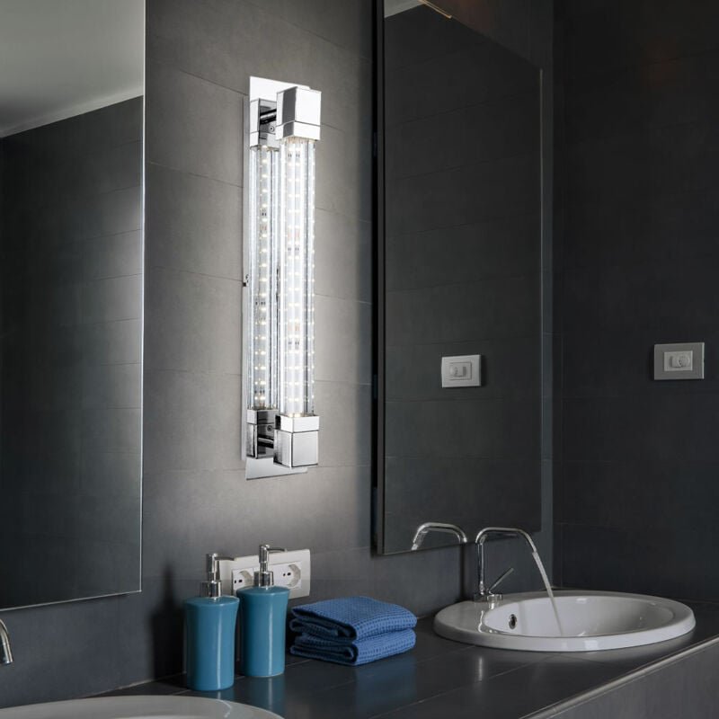 LED Wandleuchte Flurlampe Glas Wandlampe chrom Schlafzimmerleuchte, 5,2W 547lm warmweiß, BxH 8 x 42 cm