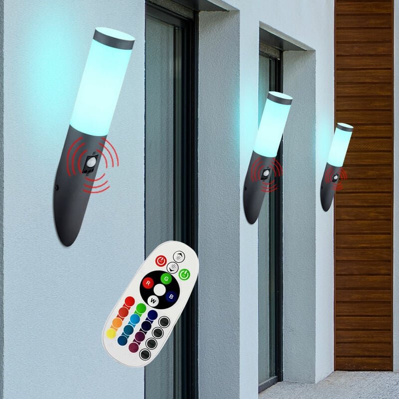 3er Set Wand Lampe FERNBEDIENUNG Edelstahl Garten Fackel Leuchte dimmbar im Set inkl. RGB LED Leuchtmittel