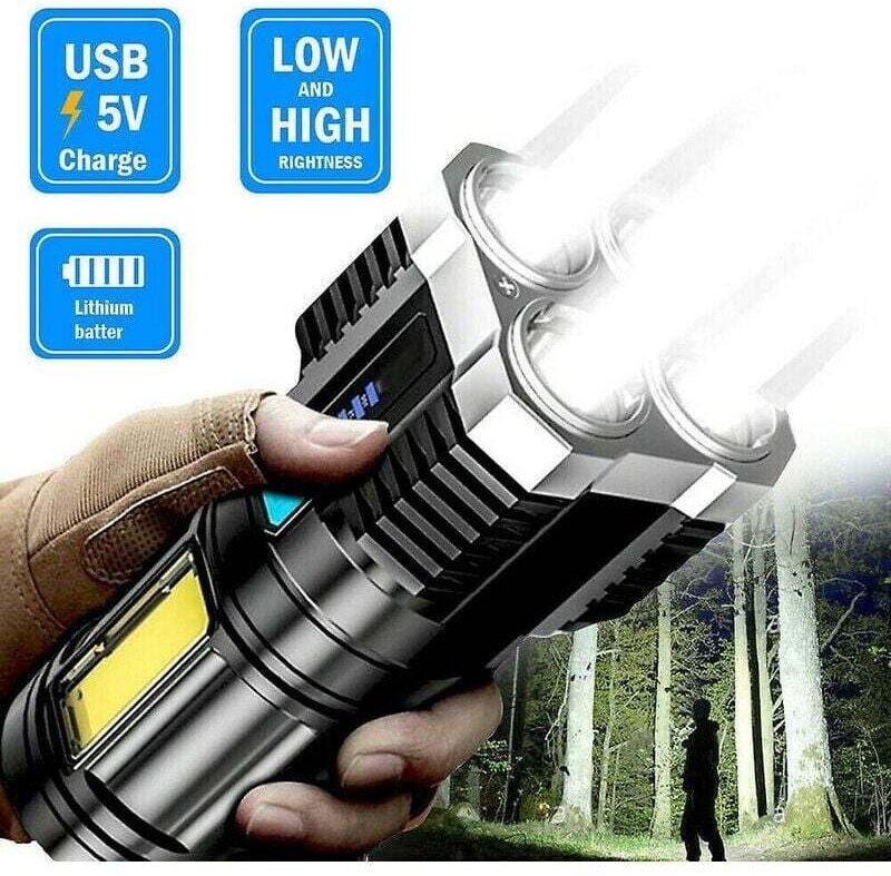 Superhelle 10000000lm LED-Taschenlampe, USB-wiederaufladbar, taktisches Warmlicht (silber)