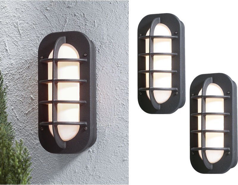 Konstsmide - 2er Set Außenwandleuchte / Wandlampe loke, Alu schwarz lackiert, Acrylglas opal