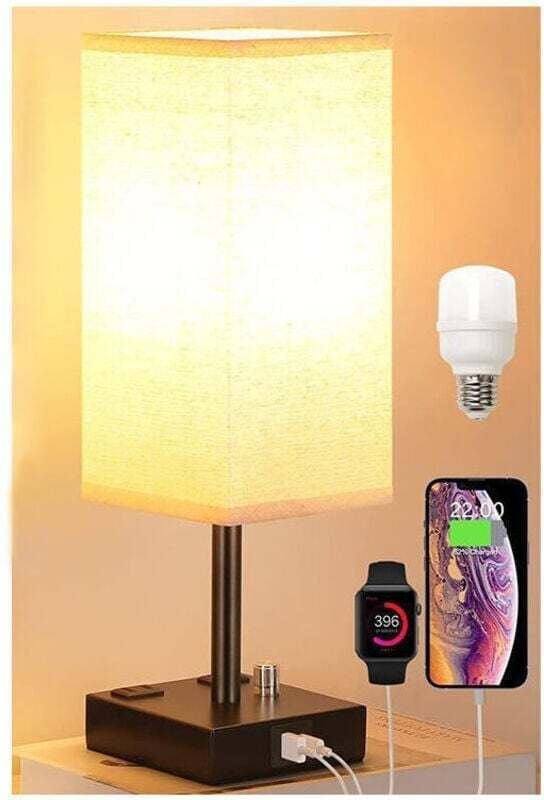 Touch-Nachttischlampe mit 2 USB-Ladeanschlüssen, 3-stufiger Dimmfunktion, Stoffschirm, kunstvollem Eisenfuß, Tischlampe ...