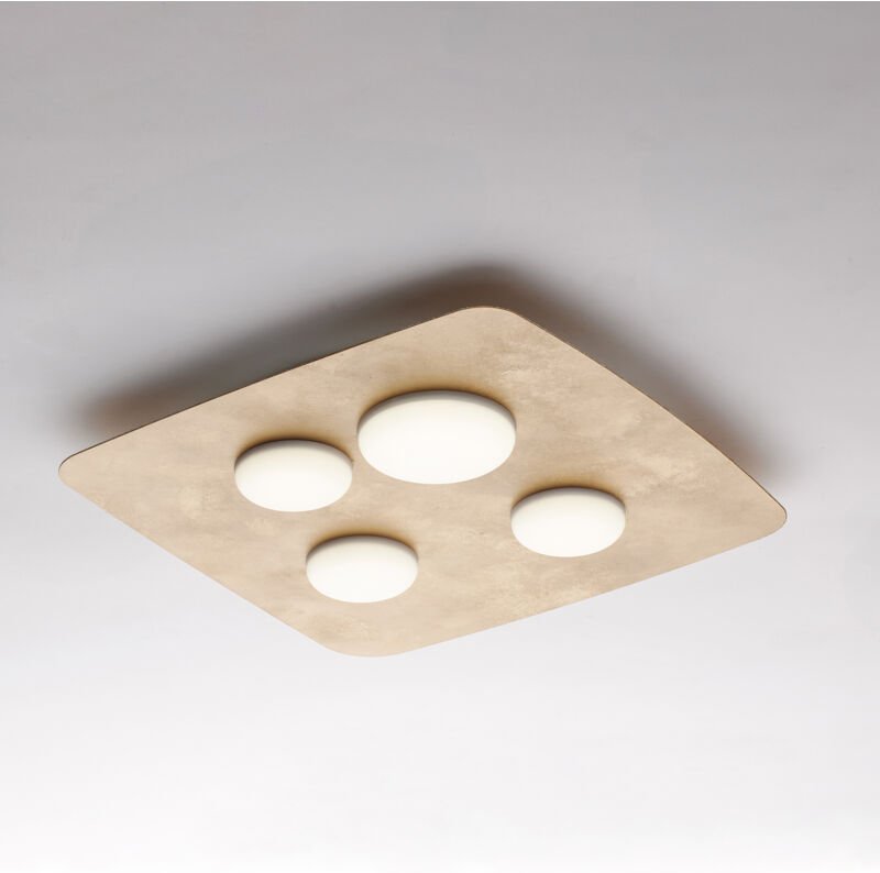 Megan - Deckenleuchte aus weiß lackiertem Metall mit antikem Golddekor und integrierten LED-Silikondiffusoren 4 Lichter ...