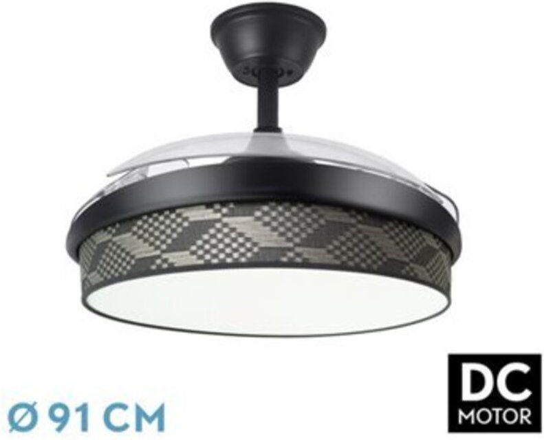 Ventilator dc fashion fan - Schwarz mit drei ausfahrbaren Schaufeln aus abs und Diffusor in Tetrisgrau 6 einstellbare Ge...
