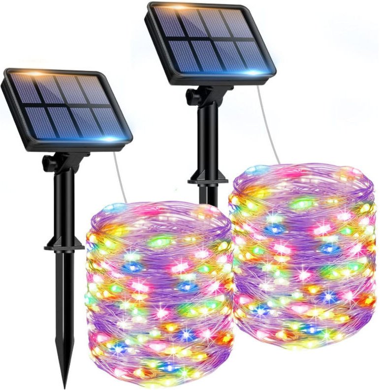 Set mit zwei Solar-Lichterketten für den Außenbereich, 150 wasserdichte LEDs, 8 Beleuchtungsmodi, ideal für Gärten, Terr...