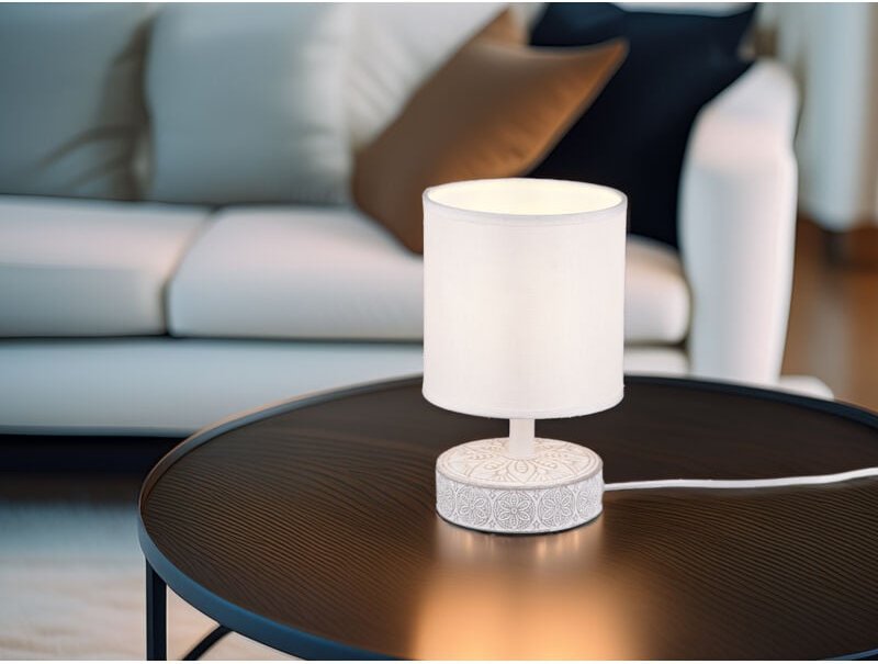 Moderne Keramik Tischleuchte marie Stofflampenschirm in Weiß, Höhe 20cm