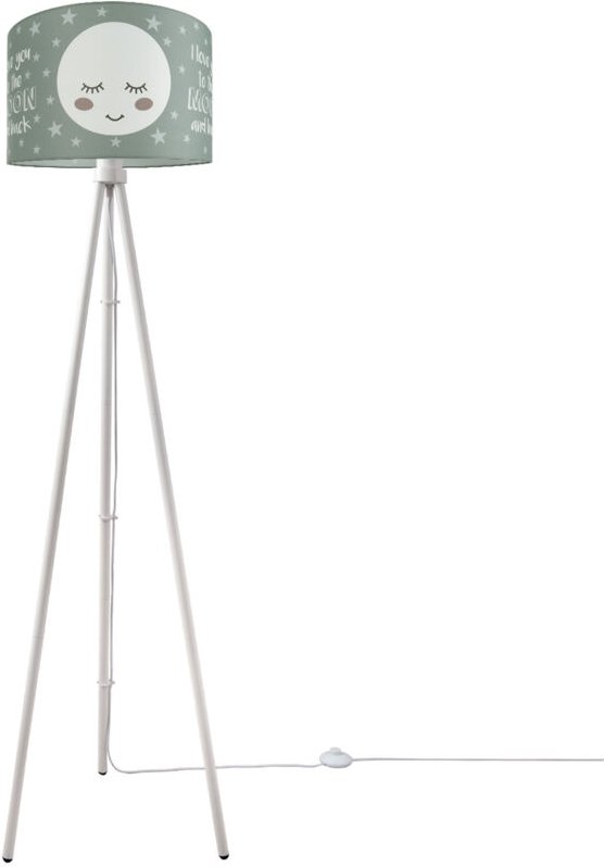 Kinderlampe Stehlampe Kinderzimmer Lampe Mit Mond-Motiv Deko Stehleuchte E27 Dreibeinig Weiß + Leuchtmittel, Grau (Ø38 c...