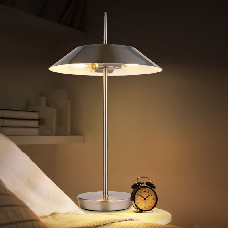 LED Tischleuchte nickelfarben Beistellleuchte modern Wohnzimmerlampe Tischlampe, Metall, 2x E27 Fassung, DxH 30x52 cm