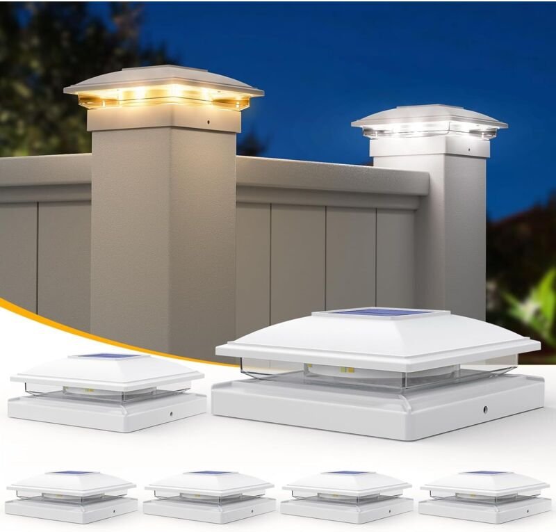 6er-Pack Solar-Zaunpfostenleuchten, 2 Modi, 5x5 Vinyl, wasserdicht, für den Außenbereich, Garten, Terrasse, Zaunpfostenl...