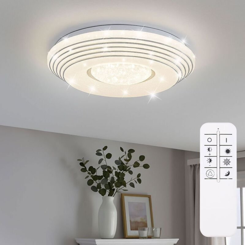 Thumbnail - LED Deckenleuchte Fernbedienung dimmbar Wohnzimmerlampe Kristalle Deckenlampe Sterneneffekt, CCT, Metall, LED 24W 1500Lm...