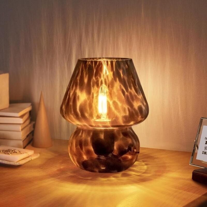 Pilzlampe, kleine Vintage-Tischlampe für den Nachttisch im Schlafzimmer, durchscheinende Nachttischlampe aus Glas, ästhe...