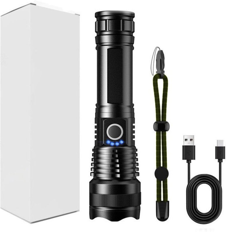 Wiederaufladbare Taschenlampe, taktische Hochleistungstaschenlampe mit 2000 Lumen, helle USB-C-Taschenlampe, tragbare Ta...