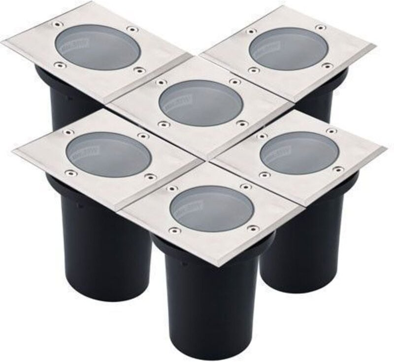 Set mit 6 Einbaustrahlern IP67 canyon quadratisch geschliffener Edelstahl 304 GU10