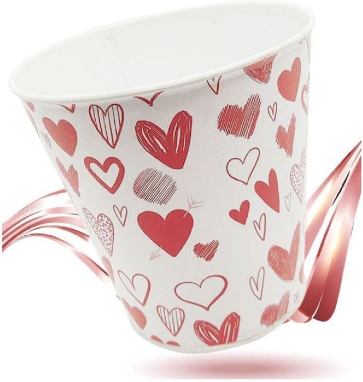 Trade Shop Traesio - Trade Shop - decorative secchiello in latta mit bianco rosso cuorien 14CM san valentino 92263 -