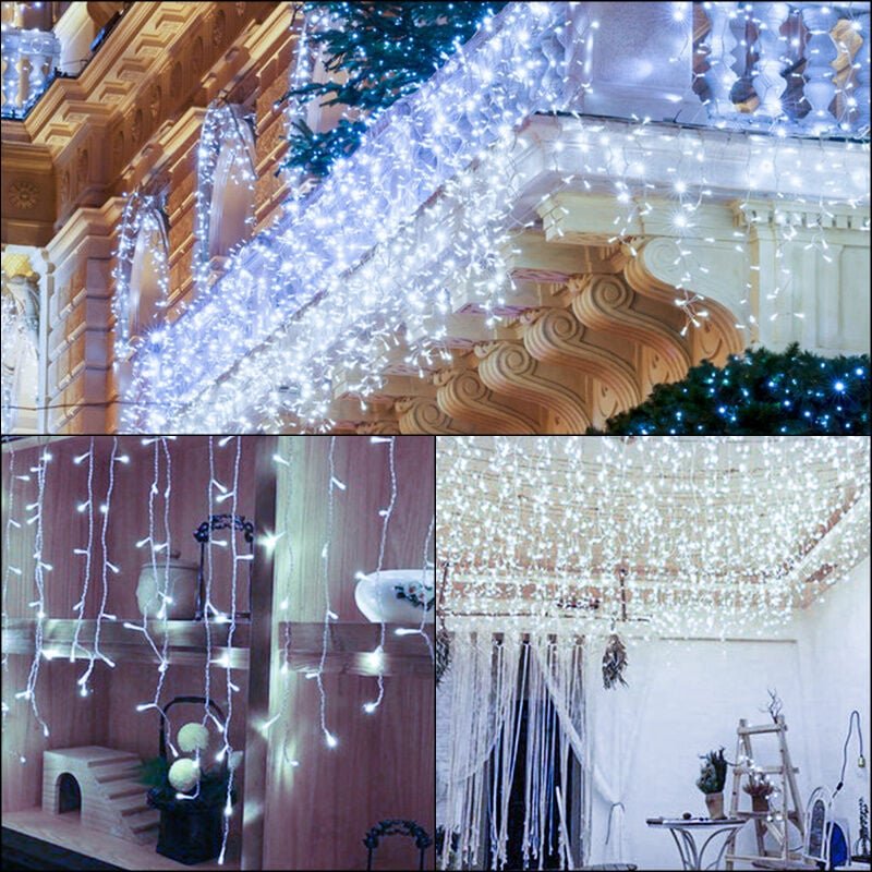 Thumbnail - Led Eisregen Lichterkette Kaltweiß 200 LEDs 10m Weihnachten Lichtervorhang Beleuchtung Lichterkette Weihnachtsbaum - Swa...