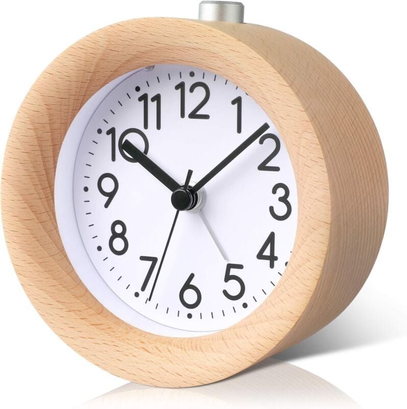 Vtizikl Reveil Matin en Bois a Piles de Voyage Réveil en Bois Silencieux sans Tic-Tac Lumineux Snooze Réveil de Chevet