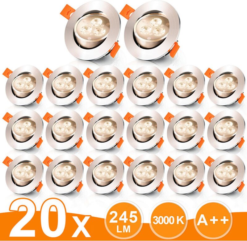 Randaco 20er LED Einbaustrahler Deckeneinbauleuchte Set Einbauleuchte Deckenleuchte Einbauspot Deckenspot IP20 245LM Str...