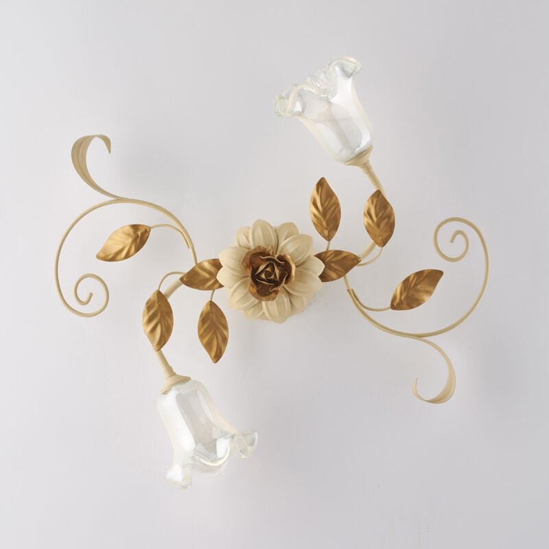 Cesto – Deckenleuchte aus elfenbeinfarben gebeiztem und lackiertem Eisen, 2 Lichter, H.17 – Ø52 – BL274-PL2-AV