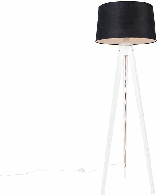 Modernes Stativ weiß mit schwarzem Leinenschirm 45 cm - Tripod Classic