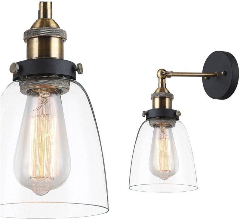 Francis - Industrie- und Retro-Wandleuchte Schwarz, Gold 1 Licht mit klarem Schirm, E27 Dimmbar - Italux