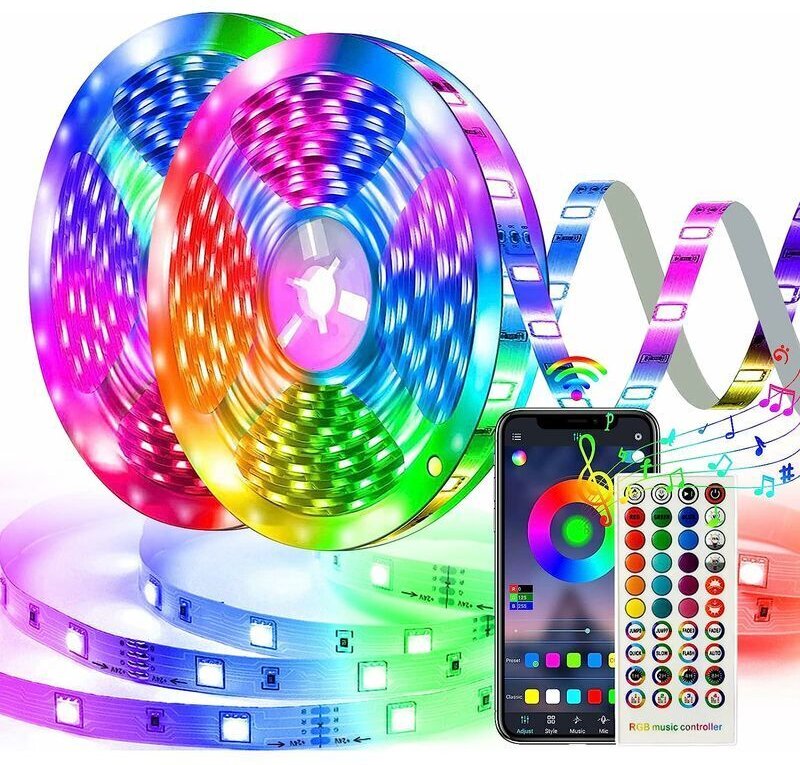 LED-Streifen 30 m (15 m²), RGB-LED-Streifen, Musik-LED-Streifen, gesteuert durch Smartphone-App. Synchronisieren Sie sic...