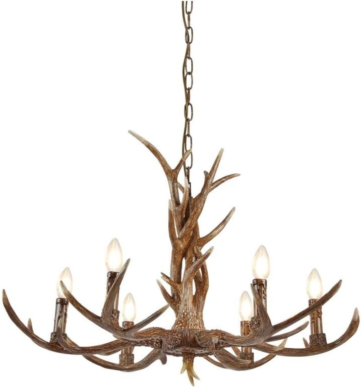 Stag - 6 Light Multi Arm Deckenanhänger Rustikales Braun, E14 - Searchlight