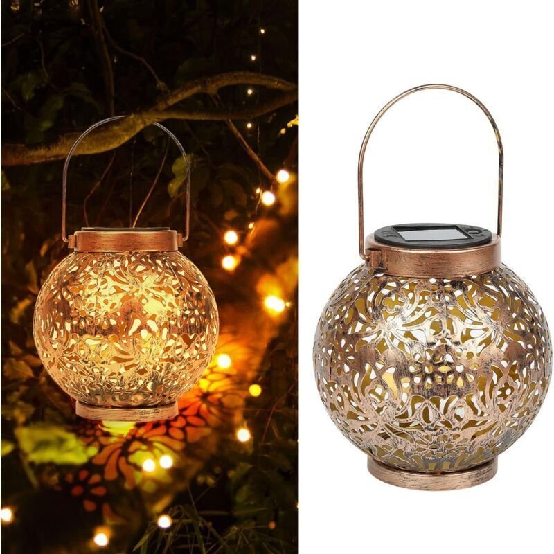 Solar-Gartenlaterne für den Außenbereich, LED-Solar-Gartenleuchten-Set aus Metall, warmweiße Hängelaterne