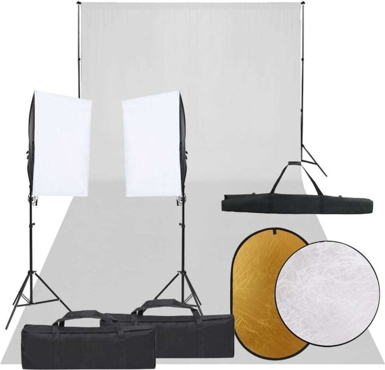 Fotostudio-Set mit Beleuchtung, Hintergrund und Reflektor vidaXL