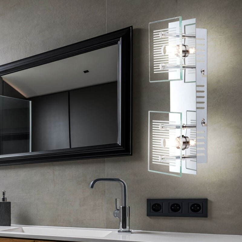 Wandlampe Wandleuchte Spotlampe Spotleuchte Flurleuchte, 2 Flammig, Glasplatte weiß gestreift Chrom, 2x led 350Lm 3000K ...