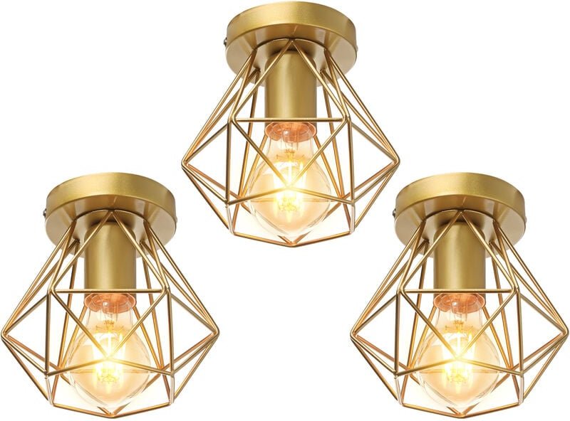 3x Pendelleuchte Antik, Ø16cm Mini Diamant-Form Kronleuchter, Vintage Hängelampe mit Käfig für Wohnzimmer Schlafzimmer E...