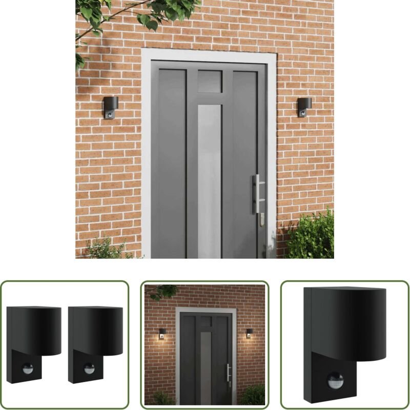 vidaXL Terrassenbeleuchtung - Außenwandleuchte 2 pcs Schwarz 12 x 7 x 15 cm Edelstahl