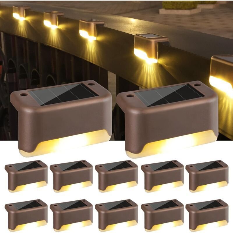 Solarbetriebene Gartenleuchten für den Außenbereich, 12er-Set LED-Solarleuchten für Außentreppen, wasserdichte Zaunleuch...