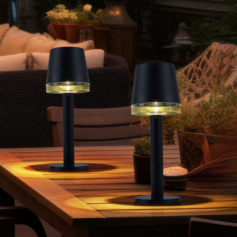 Led Solarleuchte Tischleuchte Außenlampe Terrassenlampe Gartenleuchte, Kunststoff klar schwarz, Akku 6-8h IP44, 3000K wa...