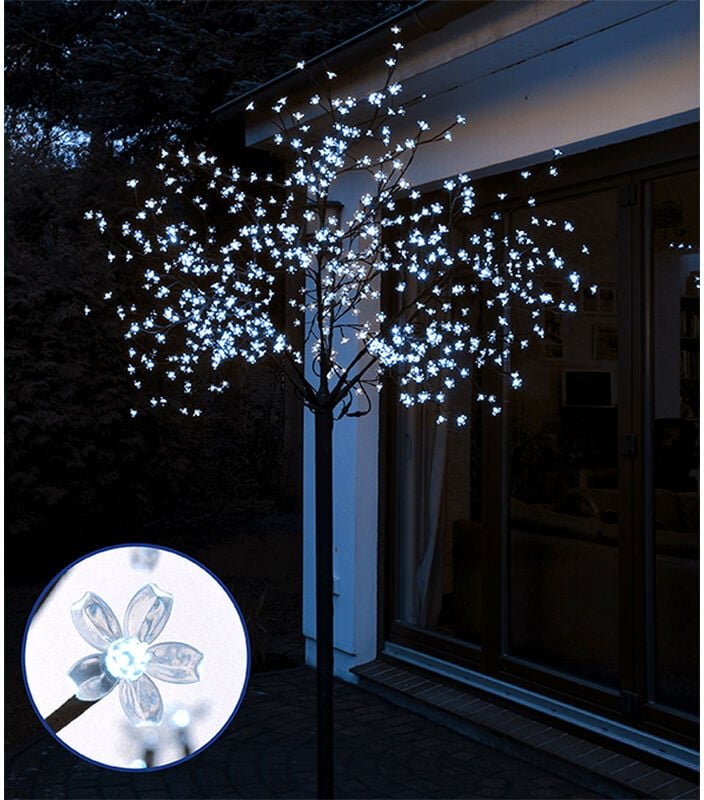 LED Deko Kirschblüten Baum 250 cm - 600 LED - Lichterbaum kalt weiß beleuchtet für den Aussenbereich