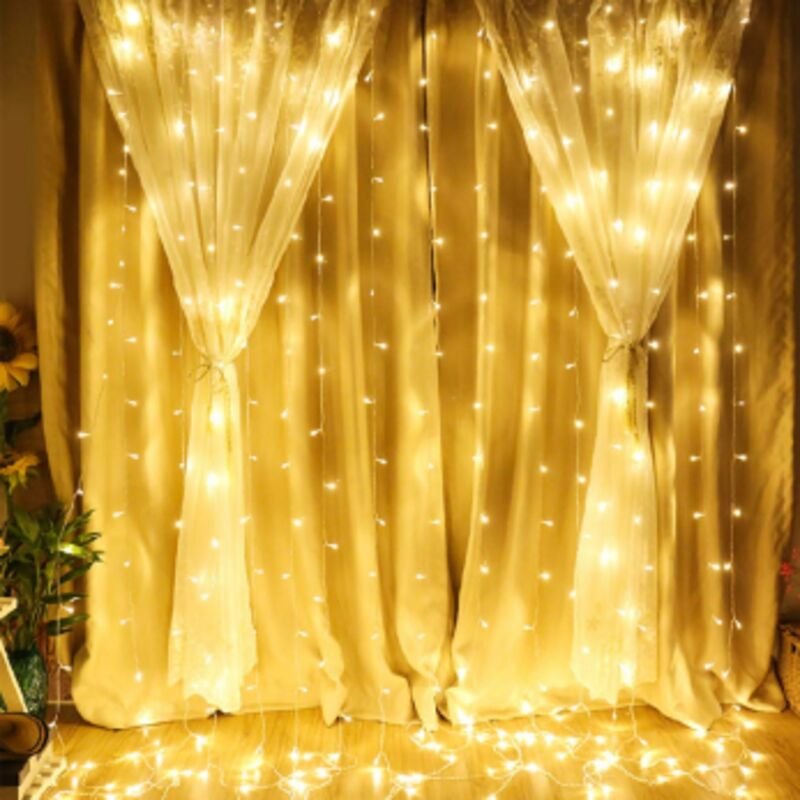 Lichterkette für draußen, LED-Lichtervorhang, Weihnachtsbeleuchtung, 3 x 3 m Lichtervorhang, 300 LED-Lichtervorhang, Lic...