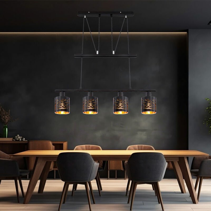 Hängelampe Esstisch Modern Pendelleuchte Höhenverstellbar Esstischlampe Höhenverstellbar, 4 Flammig schwarz gold, 4x E14...